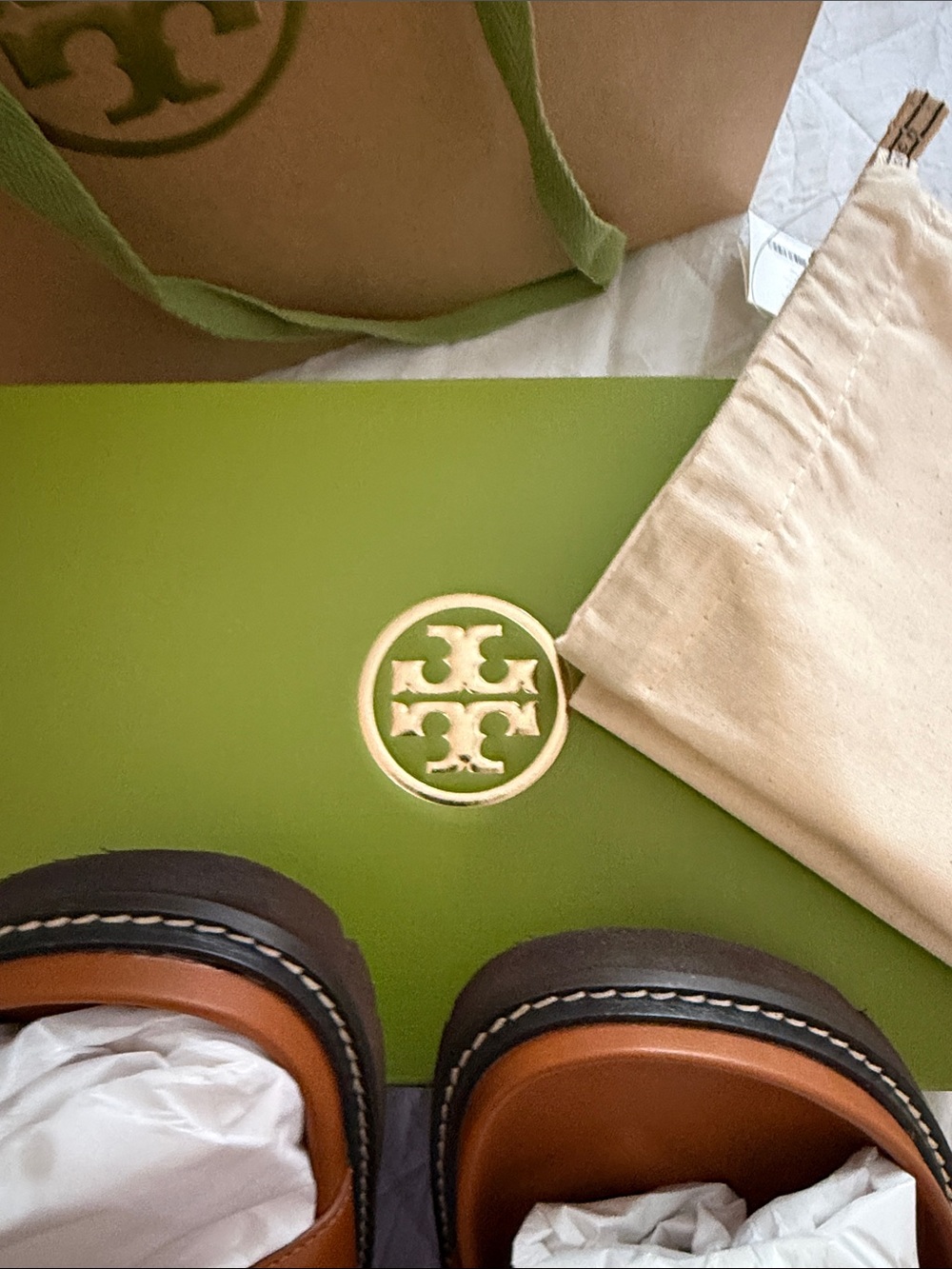 Tory Burch Brown Leather Slide Sandals with Gold Logo - Picture 3 of 10